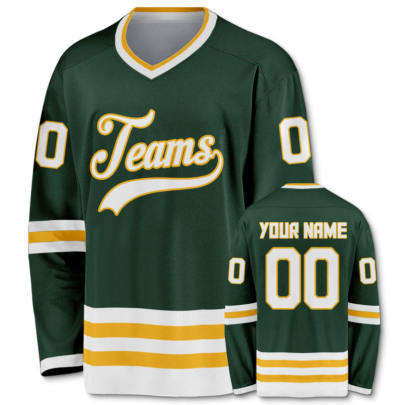 Custom Green White-Gold Authentic Hockey Jersey