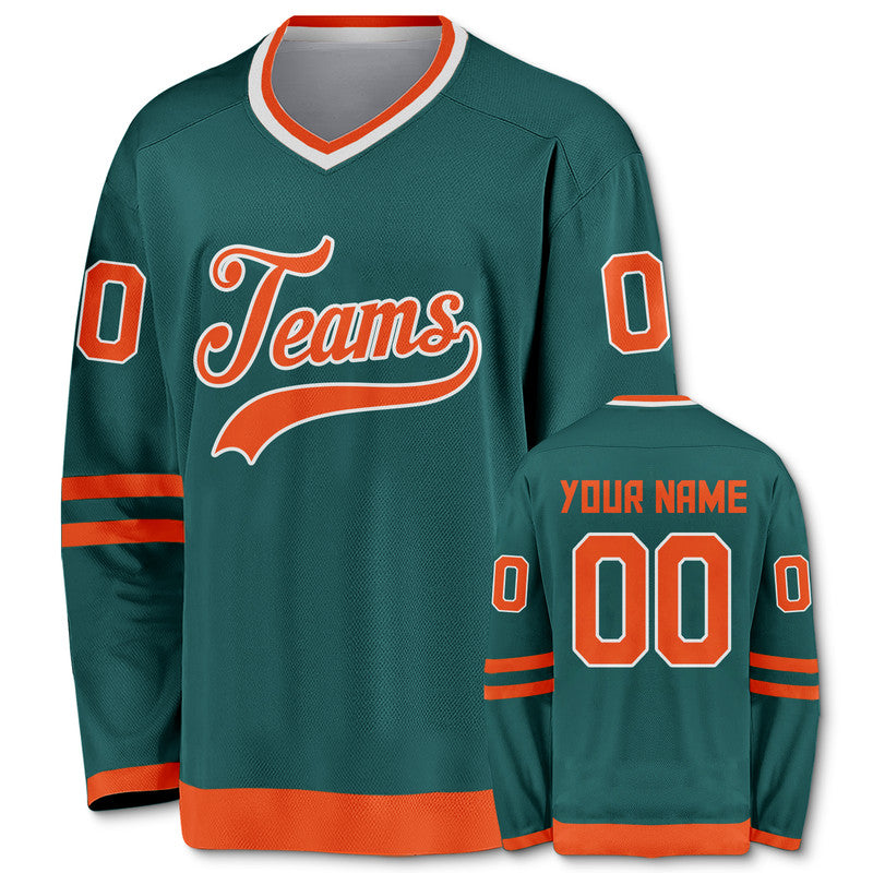 Custom Aqua Orange-White Authentic Hockey Jersey