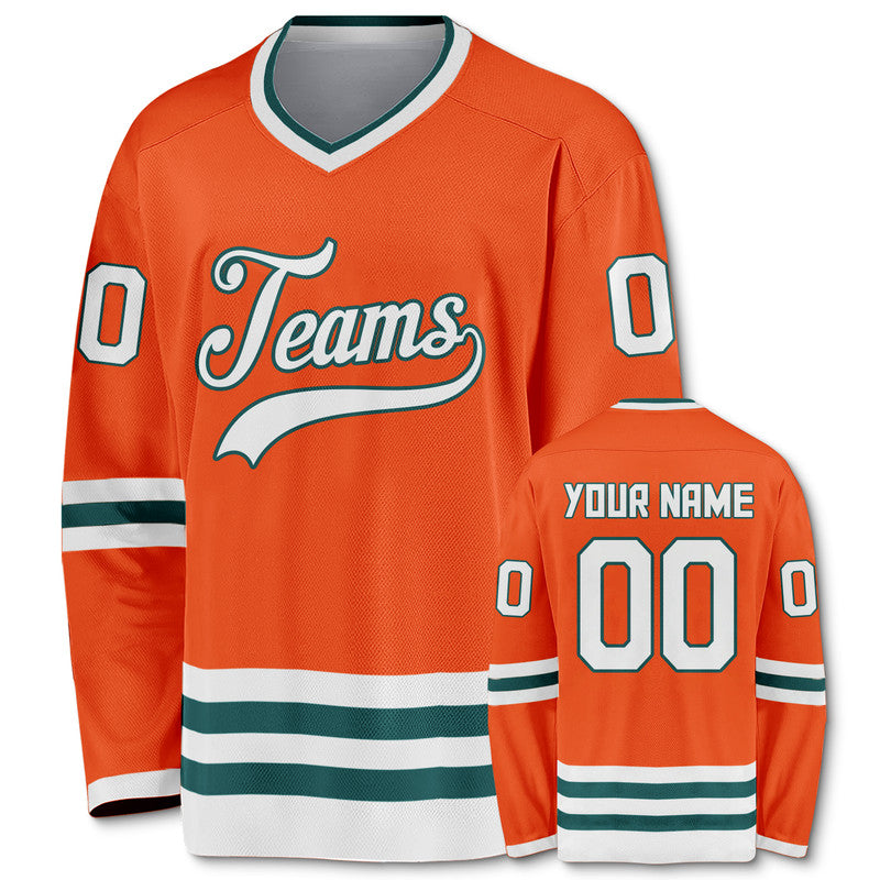 Custom Orange Green-White Authentic Hockey Jersey