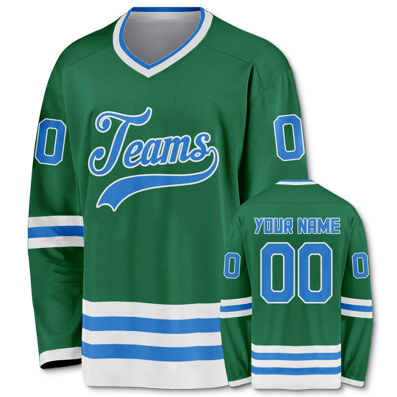 Custom Kelly Green Light Blue-White Authentic Hockey Jersey