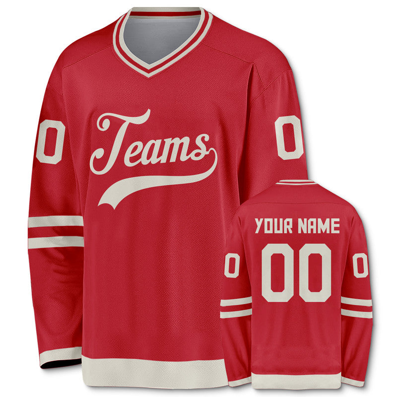 Custom Red Beige Authentic Hockey Jersey