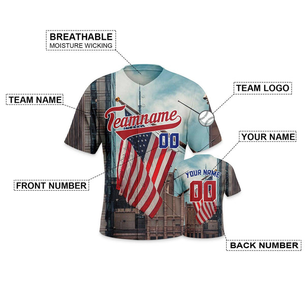 Custom 3D American Flag Fashion Authentic Baseball Jersey3