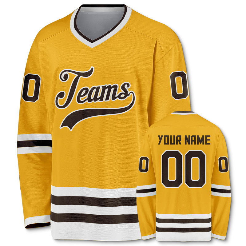 Custom Gold Brown-White Authentic Hockey Jersey