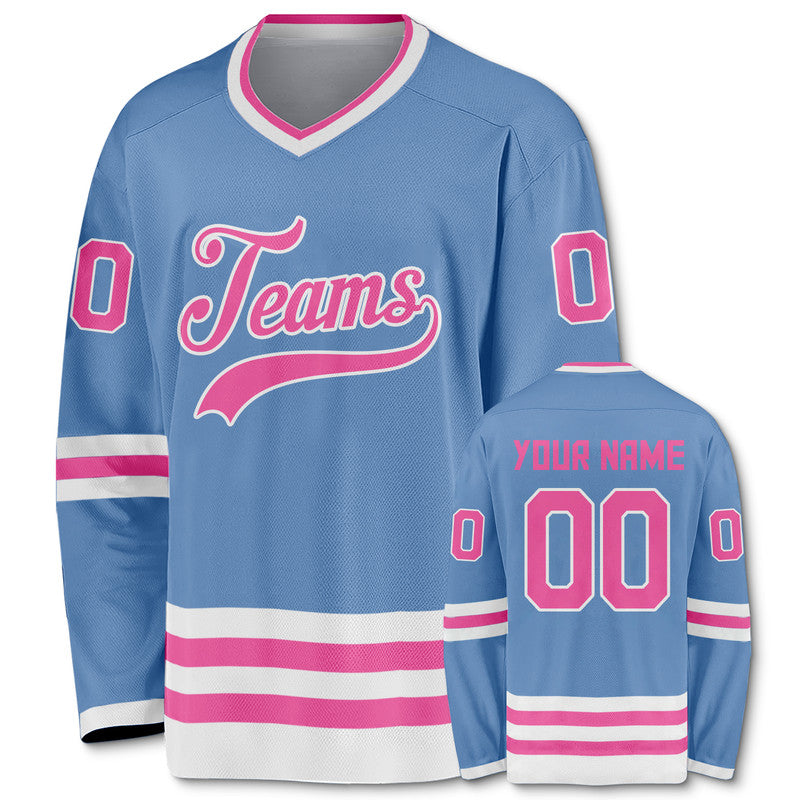 Custom Light Blue Pink-White Authentic Hockey Jersey