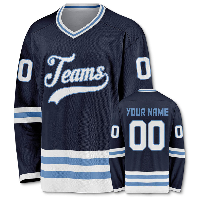 Custom Navy White-Light Blue Authentic Hockey Jersey