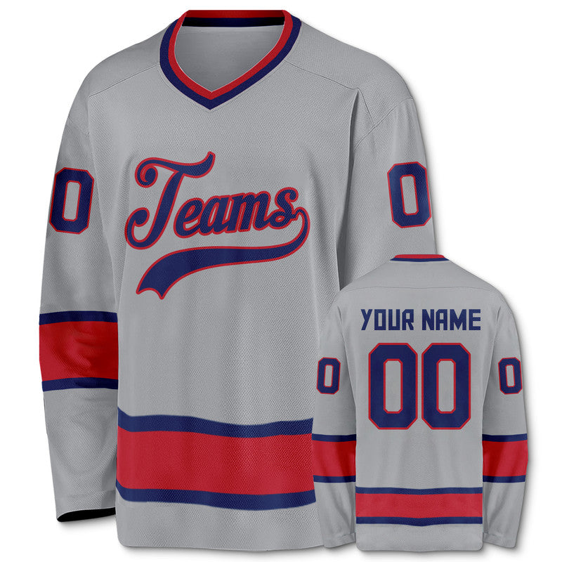 Custom Gray Royal-Red Authentic Hockey Jersey