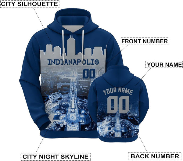 Custom Sports Pullover Sweatshirt City Indianapolis Night Fashion Football Hoodie