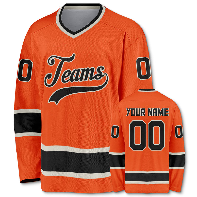 Custom Orange Black-Beige Authentic Hockey Jersey