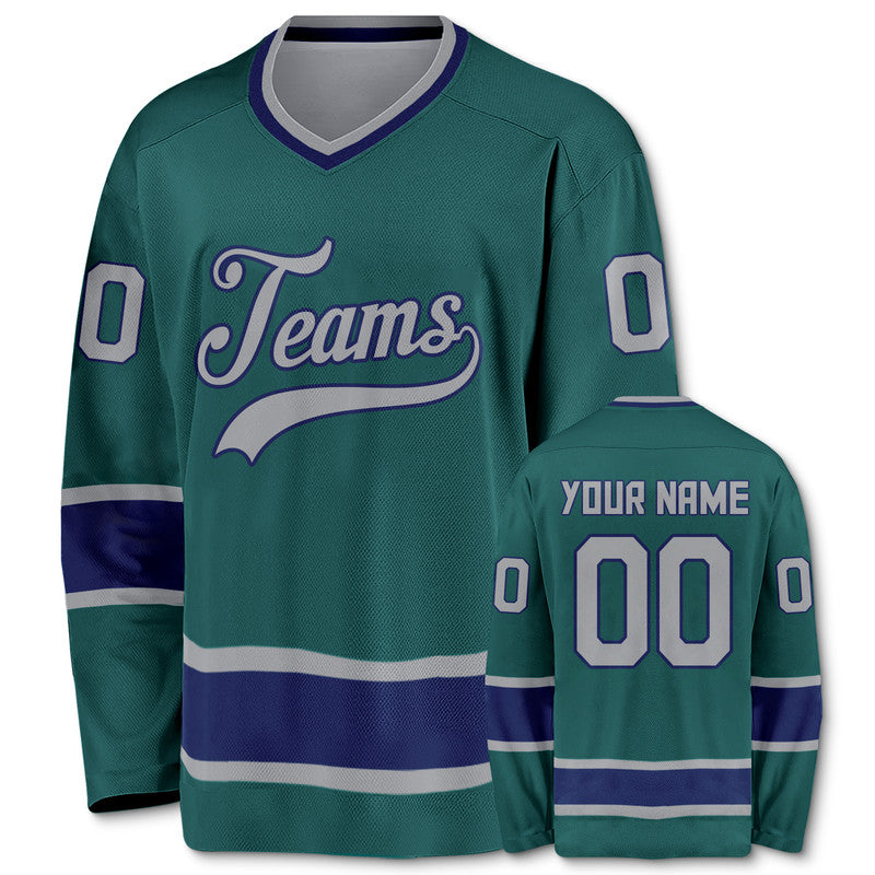 Custom Aqua Navy-Gray Authentic Hockey Jersey