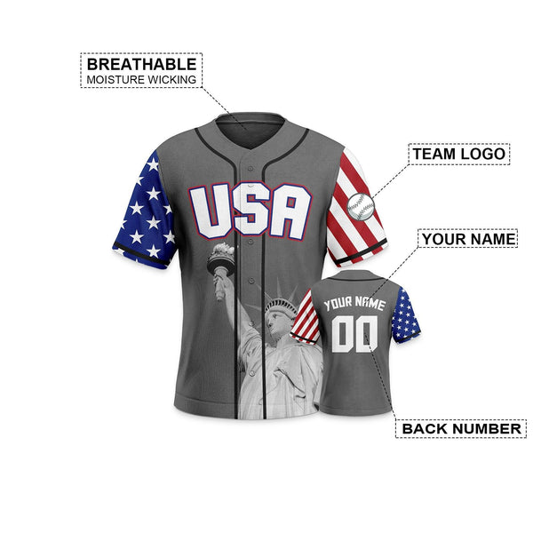 Grey Statue Of Liberty Baseball Jersey