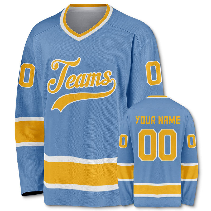 Custom Light Blue Gold-White Authentic Hockey Jersey