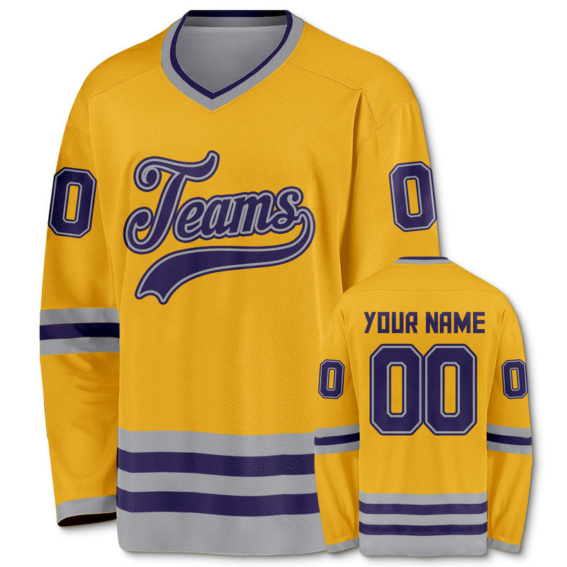 Custom Gold Purple-Gray Authentic Hockey Jersey