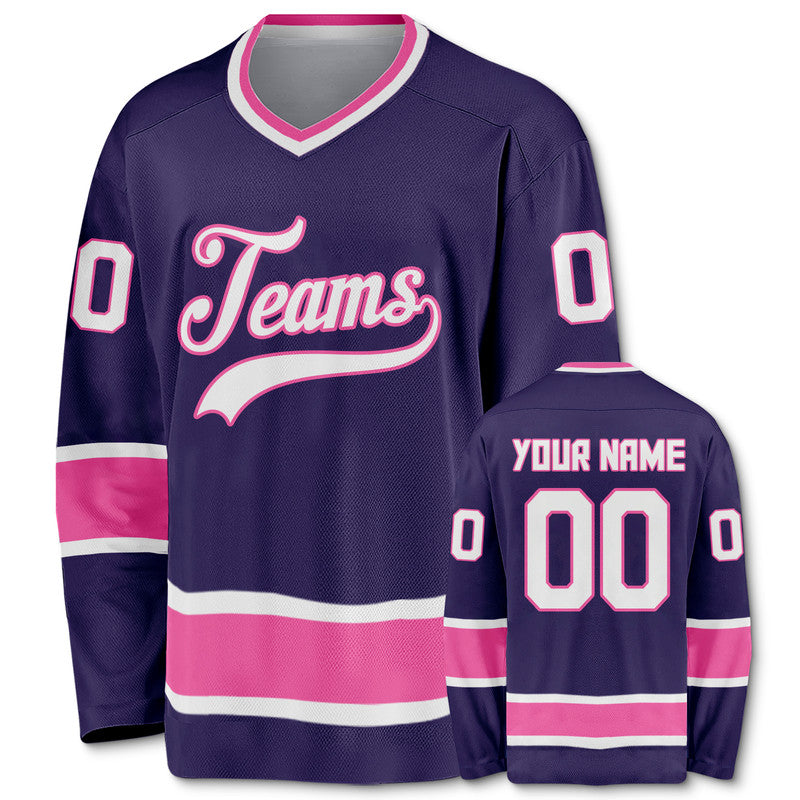 Custom Purple White-Pink Authentic Hockey Jersey