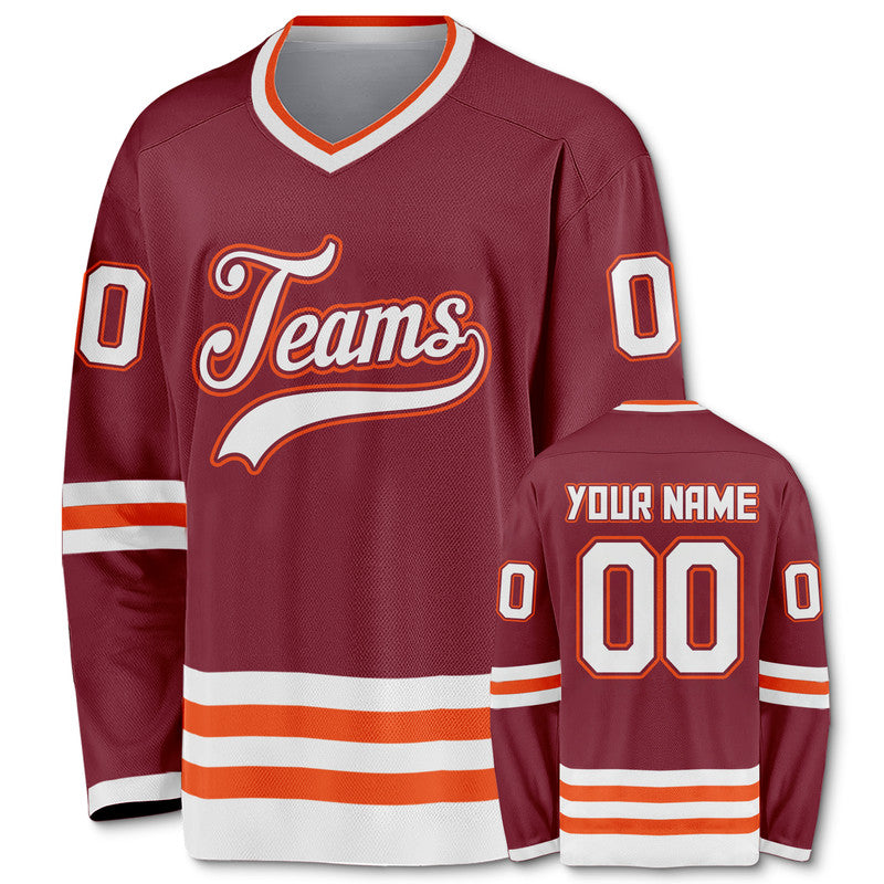 Custom Crimson White-Orange Authentic Hockey Jersey