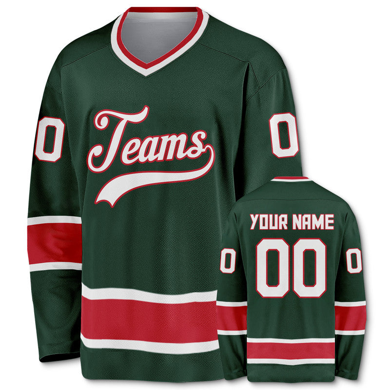 Custom Green White-Red Authentic Hockey Jersey