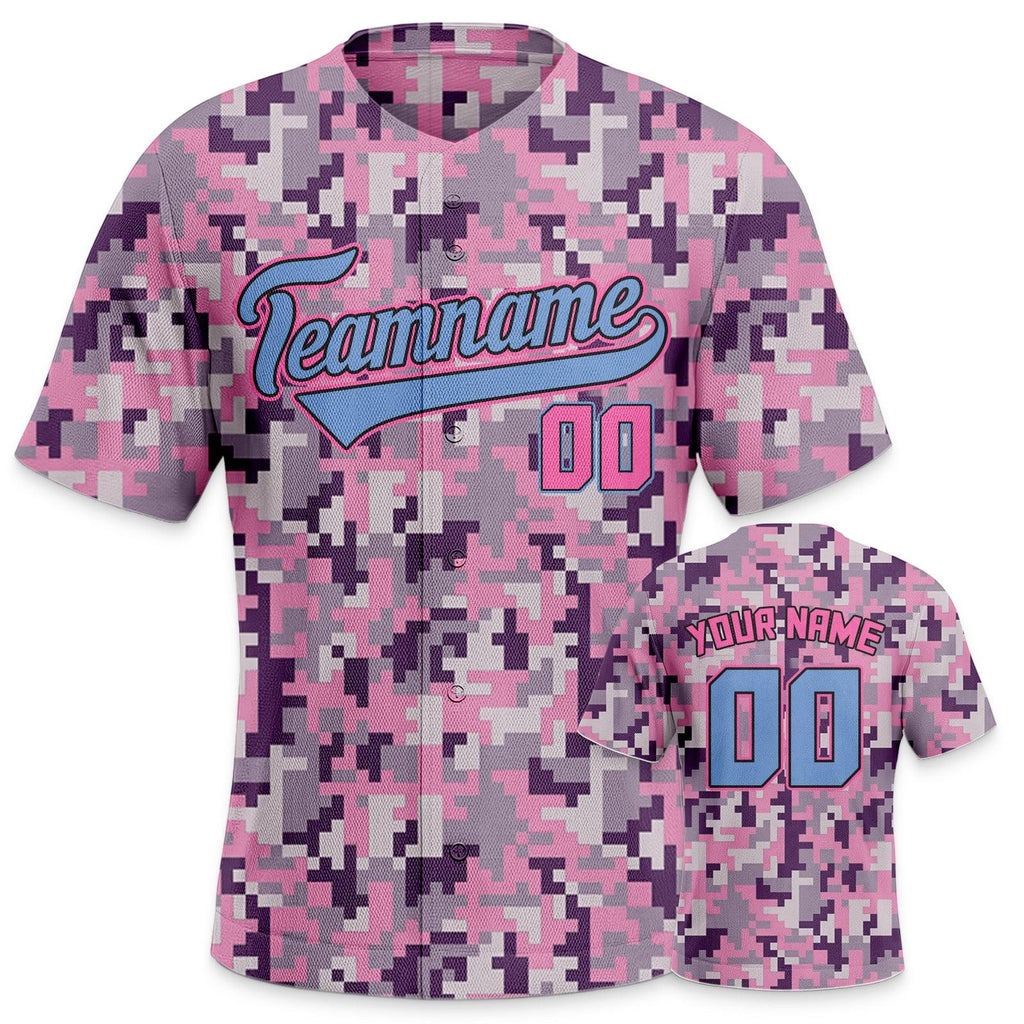 Custom Camo Light Blue-Pink Authentic Salute To Service Baseball Jersey