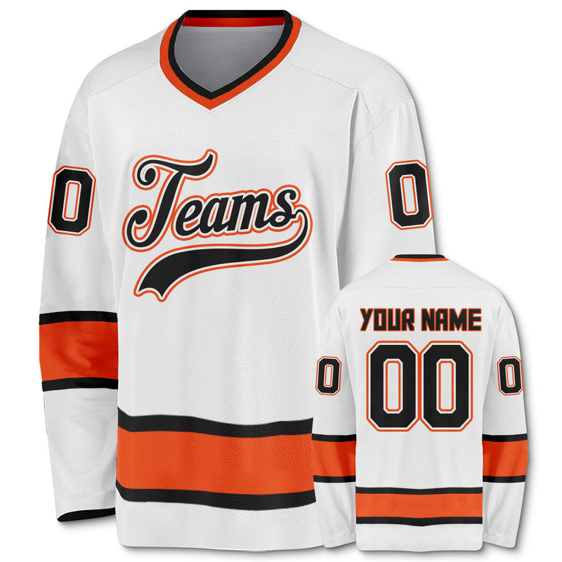 Custom White Black-Orange Authentic Hockey Jersey