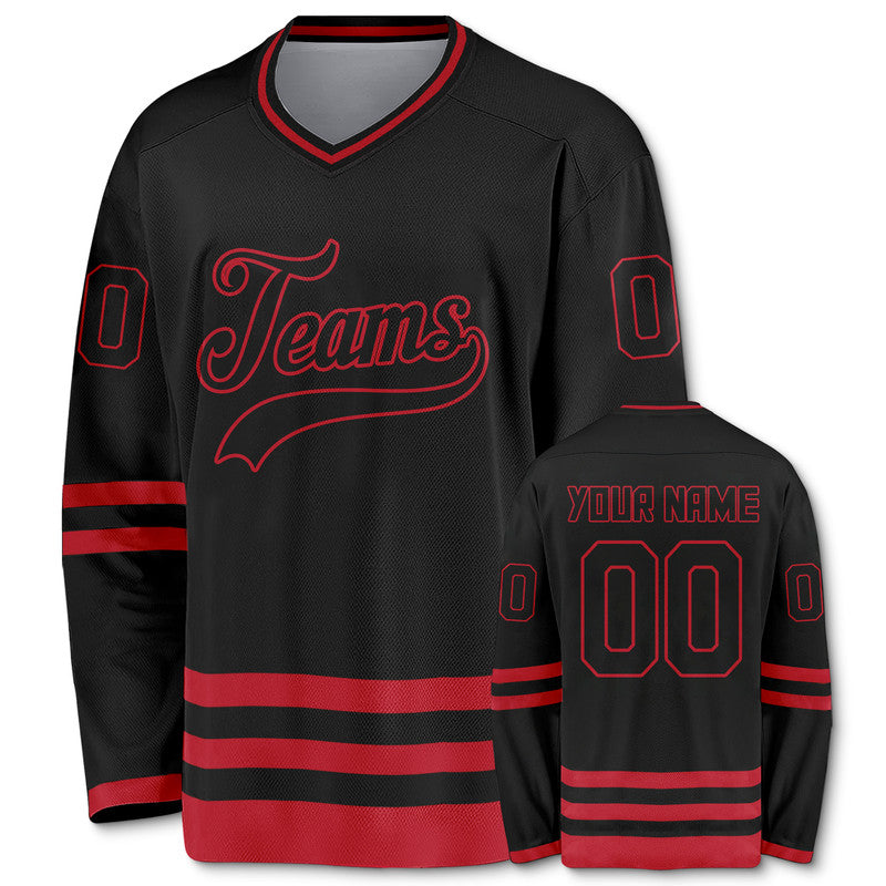 Custom Black Red Authentic Hockey Jersey1