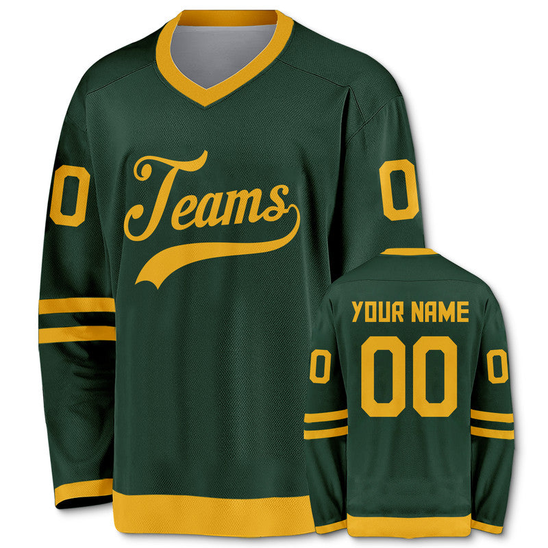 Custom Green Gold Authentic Hockey Jersey