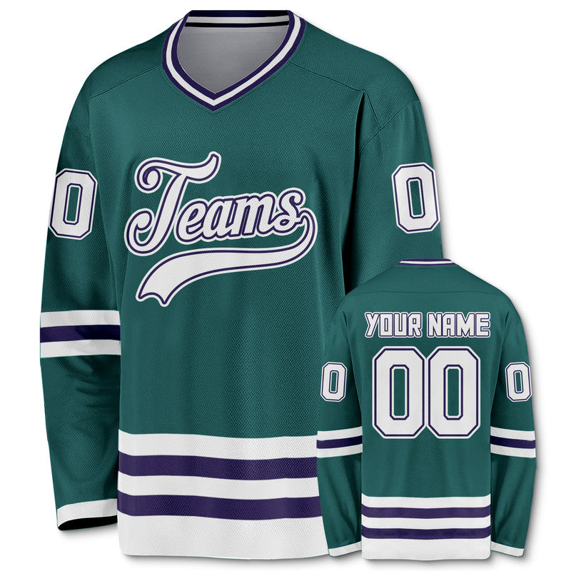 Custom Aqua White-Navy Authentic Hockey Jersey