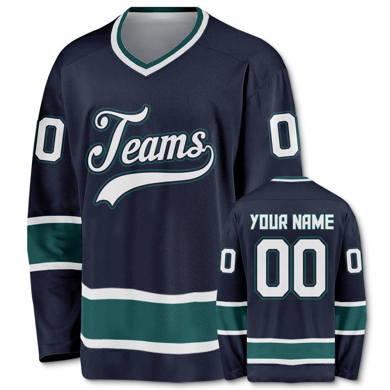 Custom Navy White-Aqua Authentic Hockey Jersey