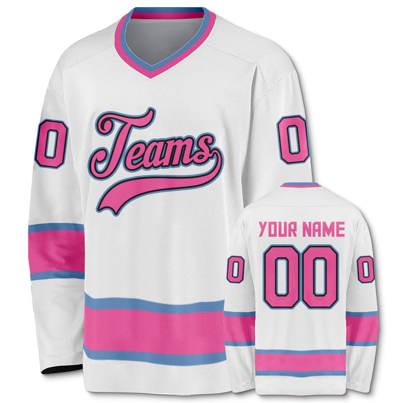 Custom White Pink-Light Blue Authentic Hockey Jersey