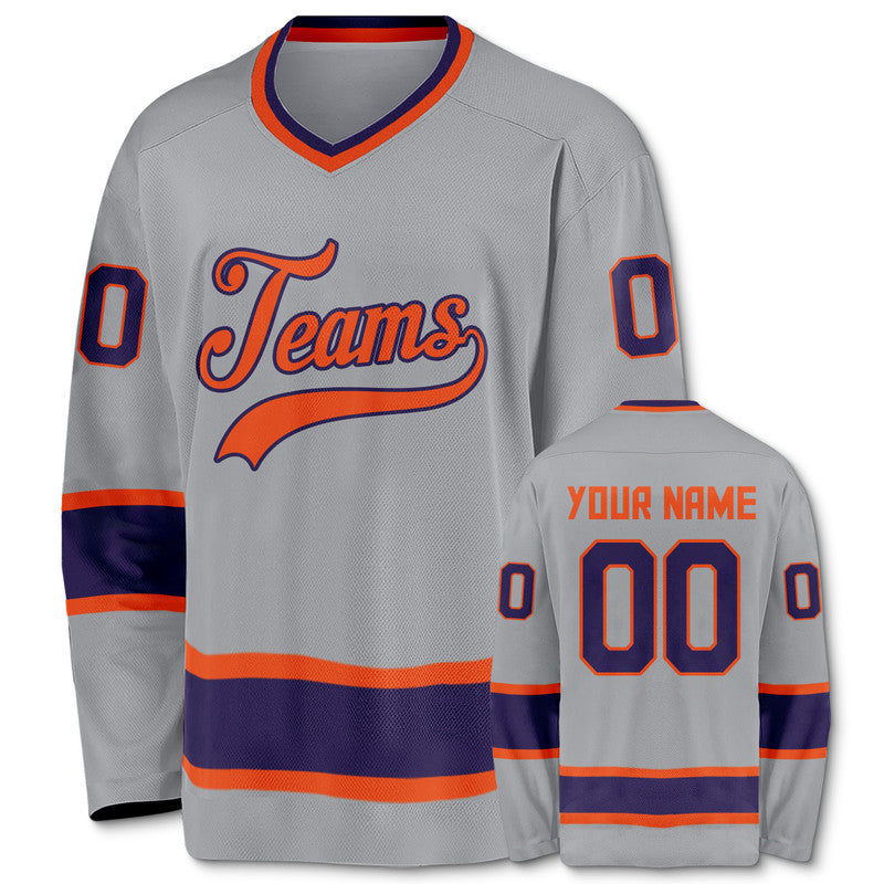 Custom Gray Purple-Orange Authentic Hockey Jersey