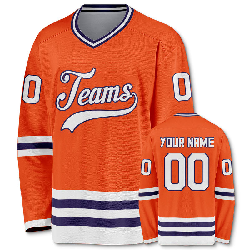 Custom Orange White-Purple Authentic Hockey Jersey