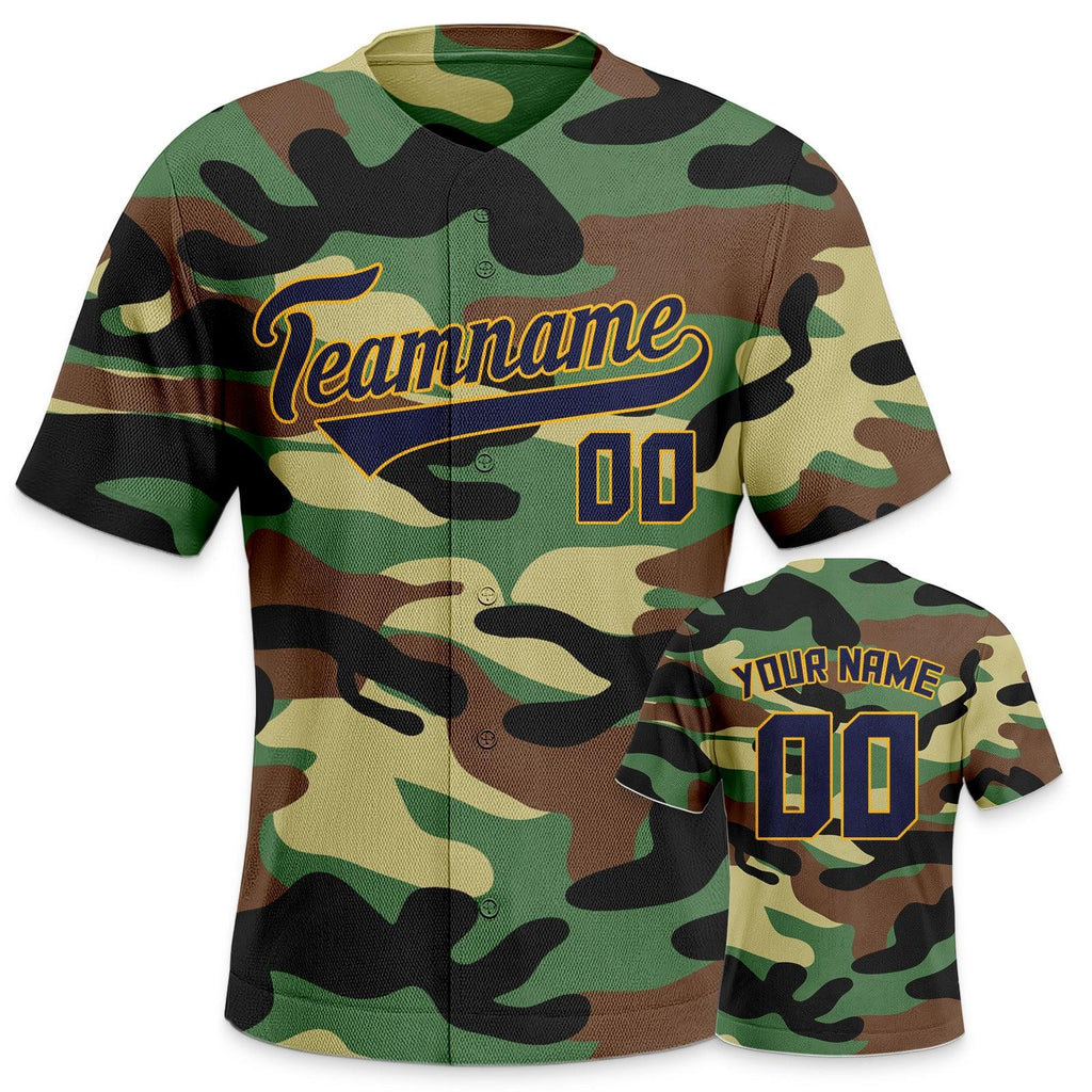 Custom Camo Navy-Gold Authentic Salute To Service Baseball Jersey