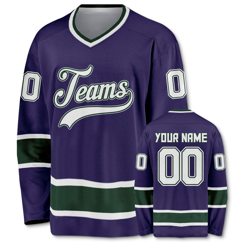 Custom Purple White-Kelly Green Authentic Hockey Jersey