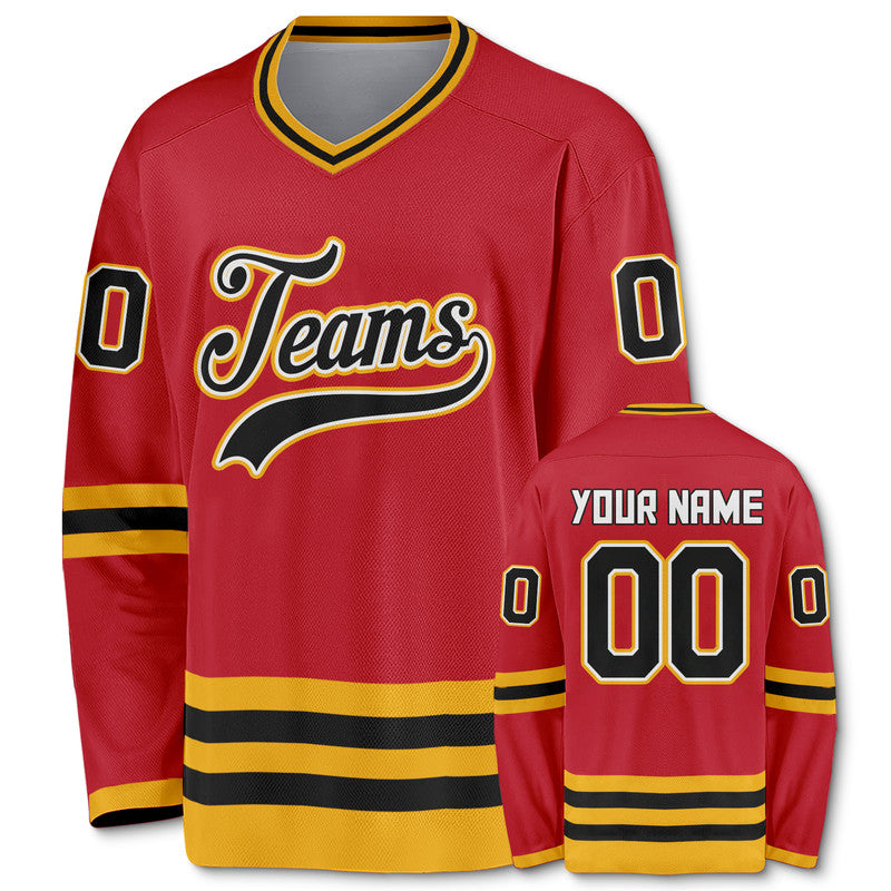 Custom Red Black-Gold Authentic Hockey Jersey