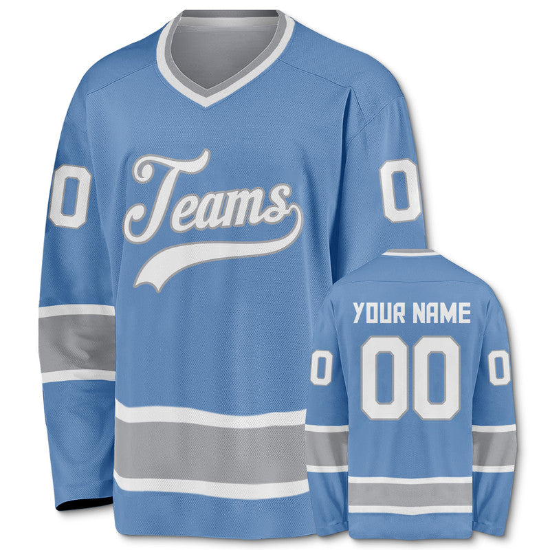 Custom Light Blue White-Gray Authentic Hockey Jersey