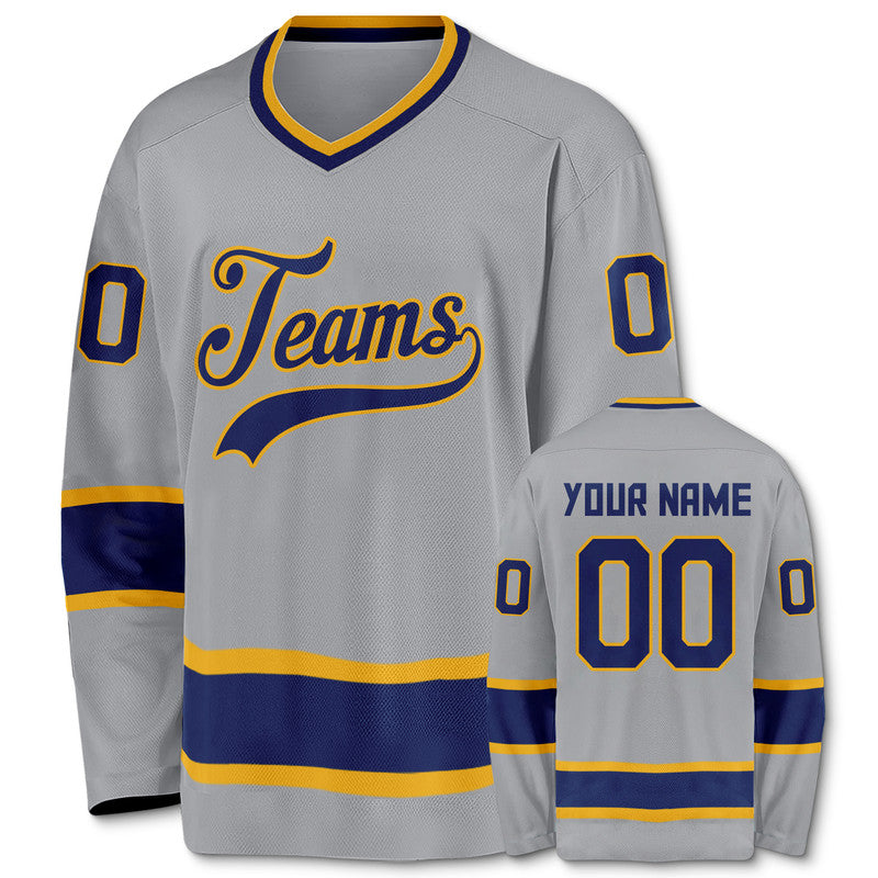 Custom Gray Royal-Gold Authentic Hockey Jersey