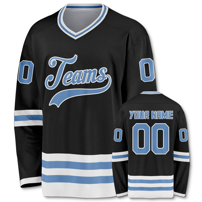 Custom Black Light Blue-White Authentic Hockey Jersey