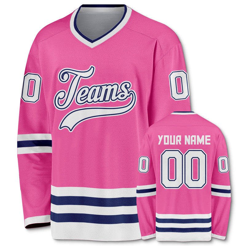 Custom Pink White-Royal Authentic Hockey Jersey