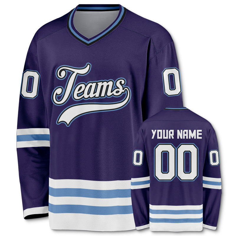 Custom Purple White-Light Blue Authentic Hockey Jersey