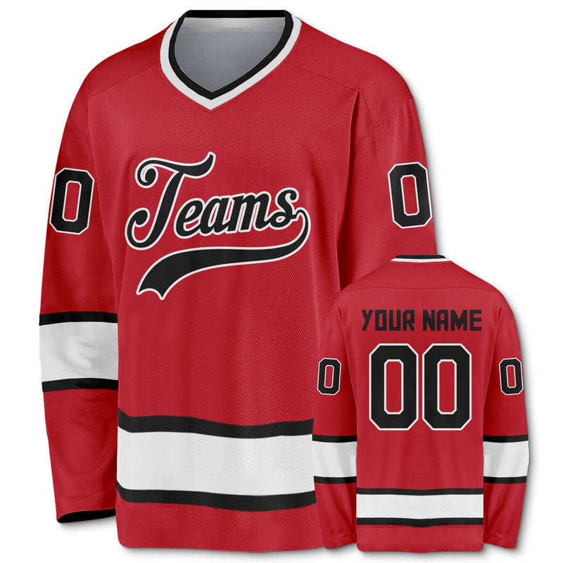 Custom Red Black-White Authentic Hockey Jersey1