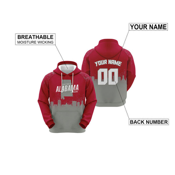 Custom Sports Pullover Sweatshirt Colleage Football Graffiti Map Alabama Fashion Hoodie