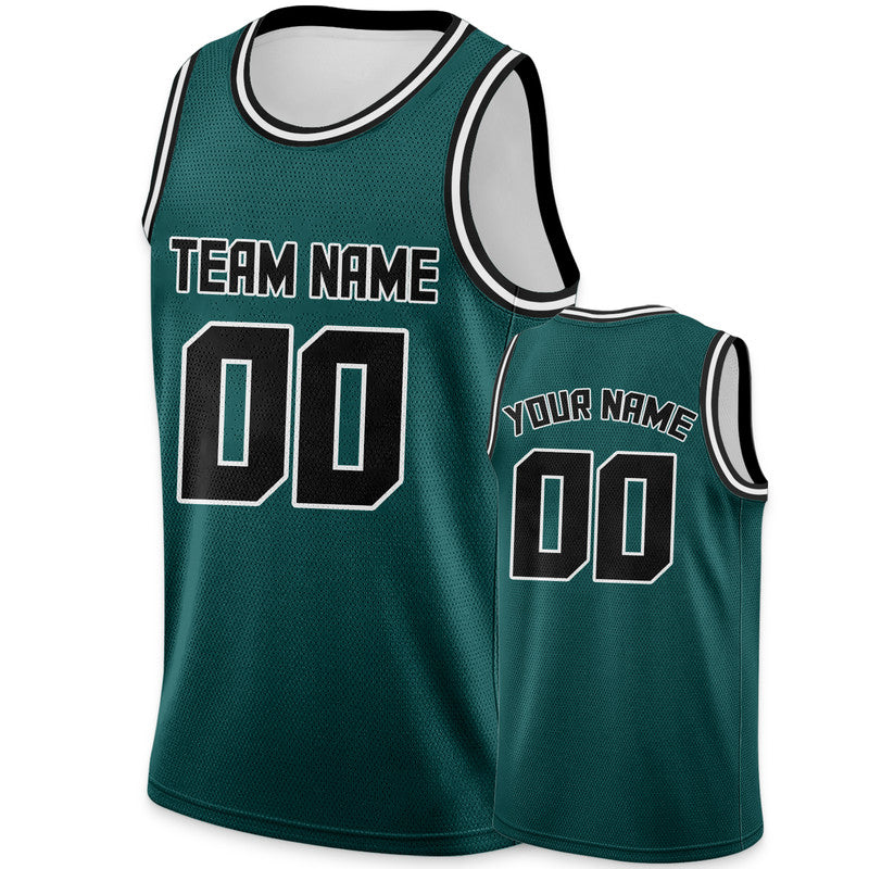 Custom Aqua Black-White Round Neck Rib-Knit Basketball Jersey