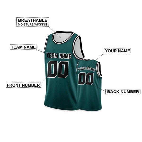 Custom Aqua Black-White Round Neck Rib-Knit Basketball Jersey