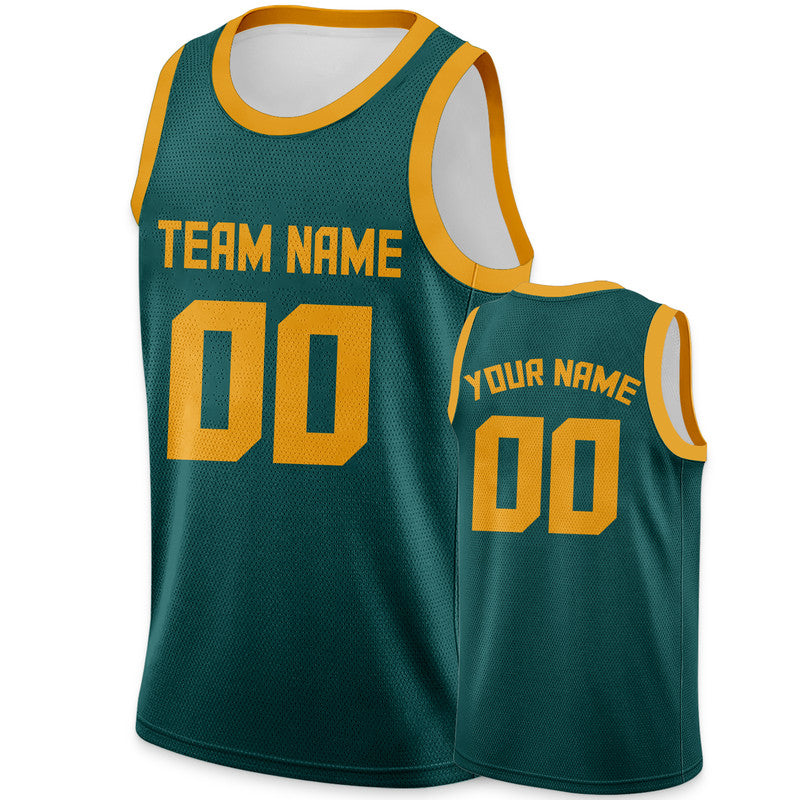 Custom Aqua Gold Round Neck Rib-Knit Basketball Jersey