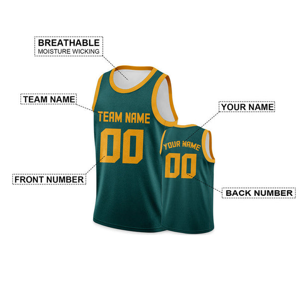 Custom Aqua Gold Round Neck Rib-Knit Basketball Jersey