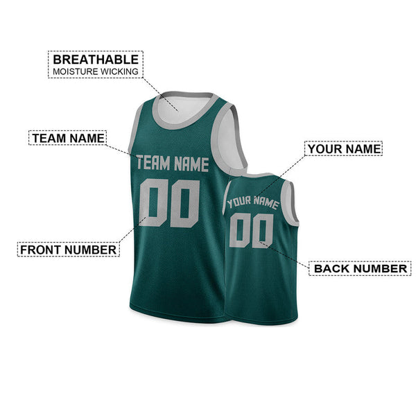 Custom Aqua Gray Round Neck Rib-Knit Basketball Jersey