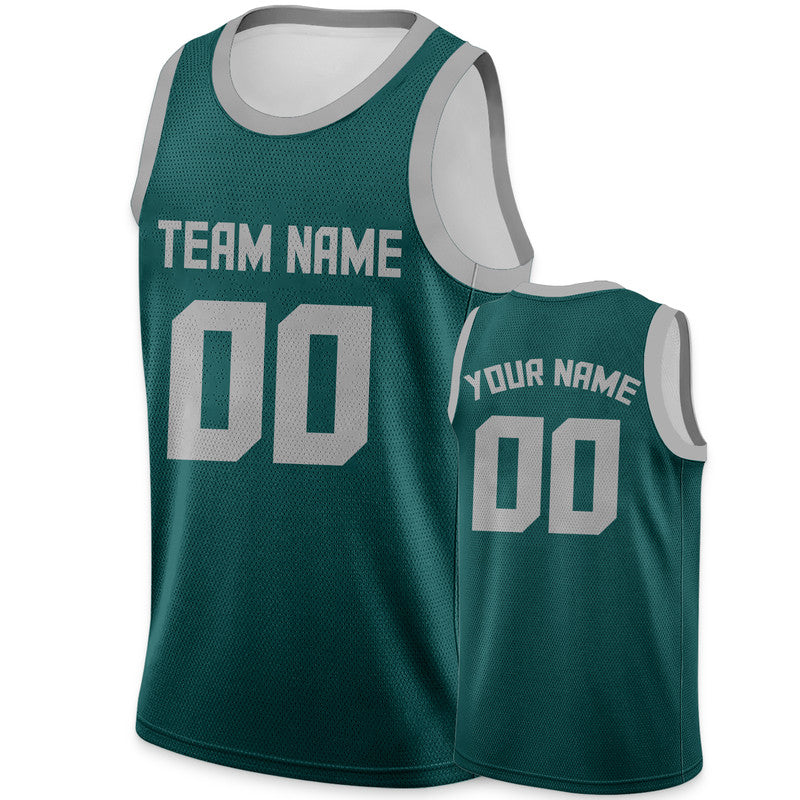 Custom Aqua Gray Round Neck Rib-Knit Basketball Jersey