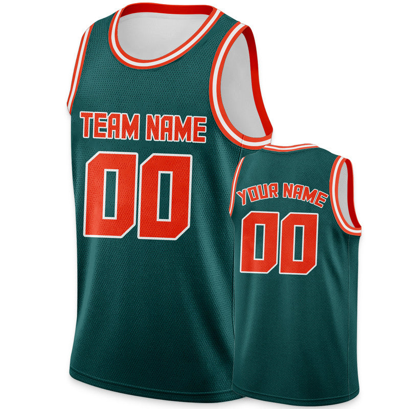 Custom Aqua Orange Round Neck Rib-Knit Basketball Jersey