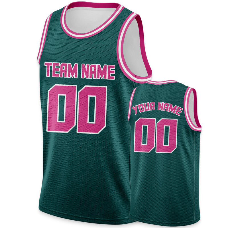 Custom Aqua Pink Round Neck Rib-Knit Basketball Jersey