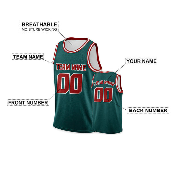 Custom Aqua Red Round Neck Rib-Knit Basketball Jersey