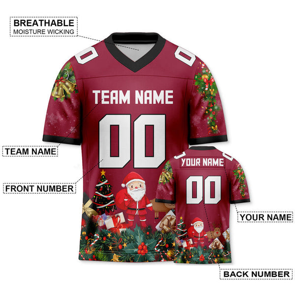 CHRISTMAS DAY CUSTOM RED WHITE-BLACK SANTA CLAUS AUTHENTIC FOOTBALL JERSEY