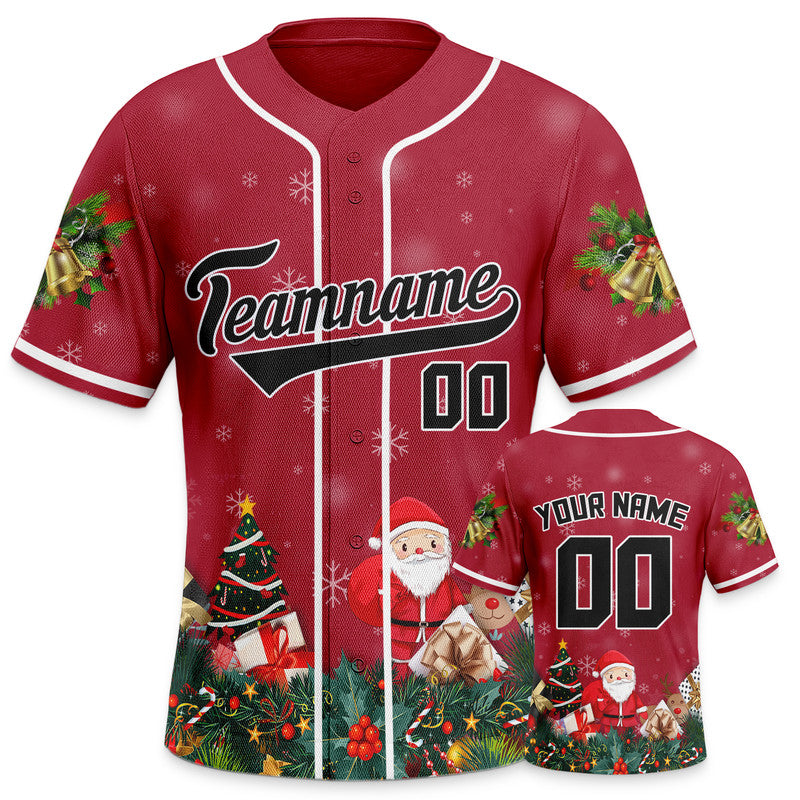 Christmas Day Custom Red Black-White Santa Claus Authentic Baseball Jersey