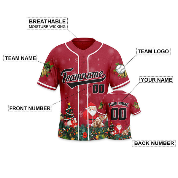 Christmas Day Custom Red Black-White Santa Claus Authentic Baseball Jersey